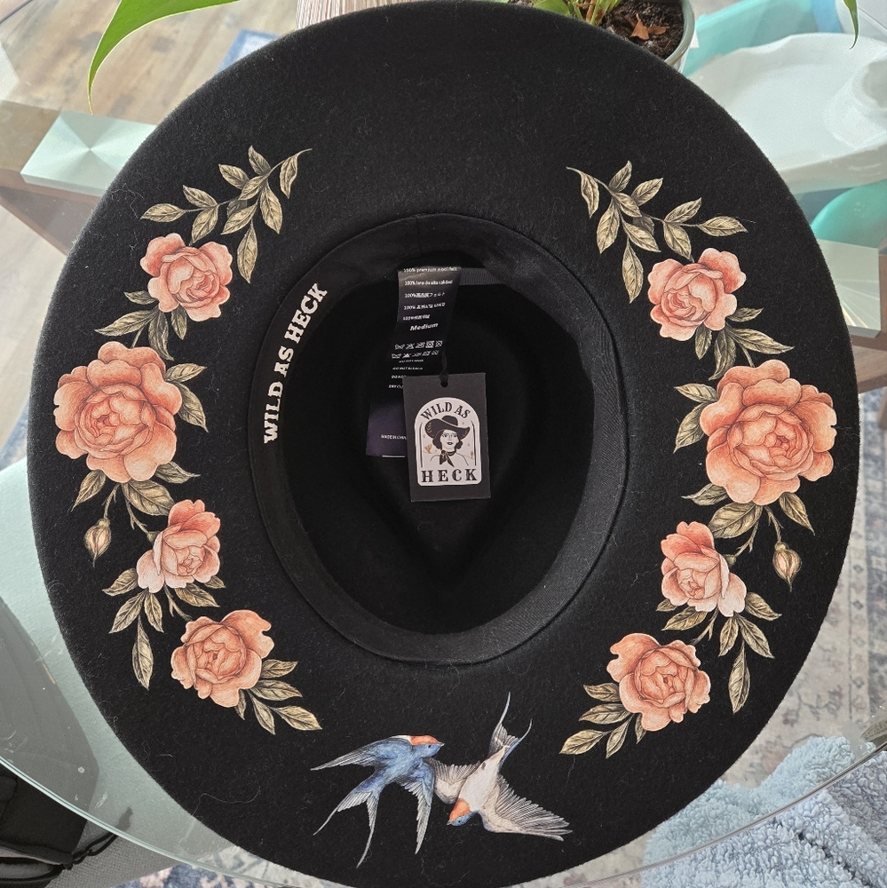 Black Hat with Floral Design